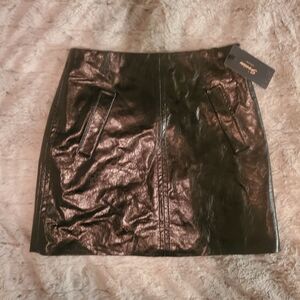 Shinestar Black Faux Leather Mini Skirt with Pocket Details